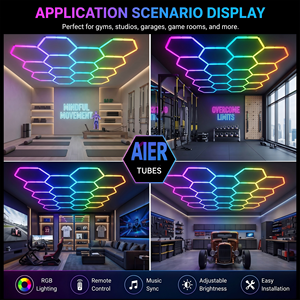ไฟ LED รูปหกเหลี่ยม RGB สำหรับเพดานโรงรถ ควบคุมผ่านแอพ ไฟรังผึ้งสำหรับล้างรถ ไฟรูปหกเหลี่ยมสำหรับสตูดิโอแต่งรถ - Product Image 4