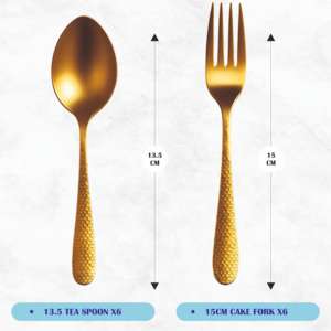 12 Pc Sustainable <b>Gold</b> Plated Modern Hammered <b>Cutlery</b> Starter <b>Set</b> with Spoon and Fork for Luxury Dining and Gifting - Product Image 3