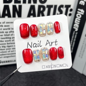 <span class=keywords><strong>Uñas</strong></span> Postizas <span class=keywords><strong>Cortas</strong></span> Cuadradas Hechas a Mano, Diseño Kawaii de Muñeco de Nieve, Alce y Árbol de Navidad, para Mujeres y Niñas, Manicura Festiva - Product Image 3
