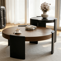 Ensemble de tables basses rondes modernes en bois de noyer, design modulable avec rangement pour salon