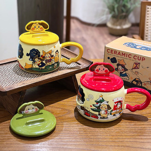 แก้วเซรามิก Zuo Mu พร้อมฝาและหูจับ ลายเพ้นท์มือ ทนความร้อน เหมาะสำหรับเป็นของขวัญ ฤดูหนาว 2025 - Product Image 3