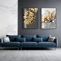 Affiche murale nordique dorée abstraite, feuille de fleur, noir, blanc, plumes, impression, image murale, peinture sur toile pour décoration de salon