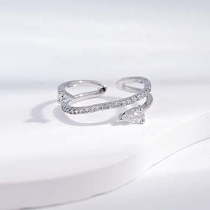 wholesale sterling <b>silver</b> 925 plata gold plated pear cut stone <b>rings</b> wedding engagement open <b>adjustable</b> finger <b>ring</b> for woman - Product Image 2