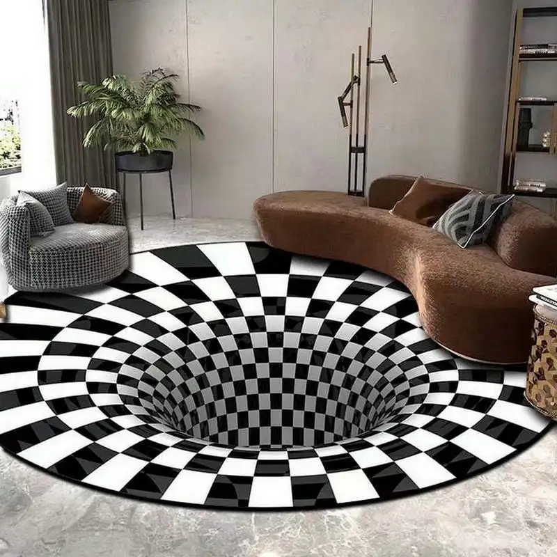 Stereo Vision tappeto circolare soggiorno tavolino divano coperta 3D Illusion Vertigo tappeto bianco e nero 10 rettangolo