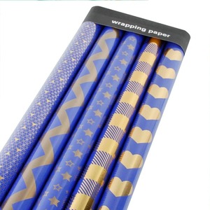 Blue Gold <b>Pattern</b> Metallized Virgin Wrapping <b>Paper</b> Roll 30 Inch Double Side Eco-Friendly Gift Packaging Digital Printing - Product Image 3