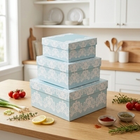 3 boîtes cadeaux rigides en carton recyclé laminé mat, de forme oblongue, avec motif en dentelle blanche, pour emballages de mariage et de baby shower