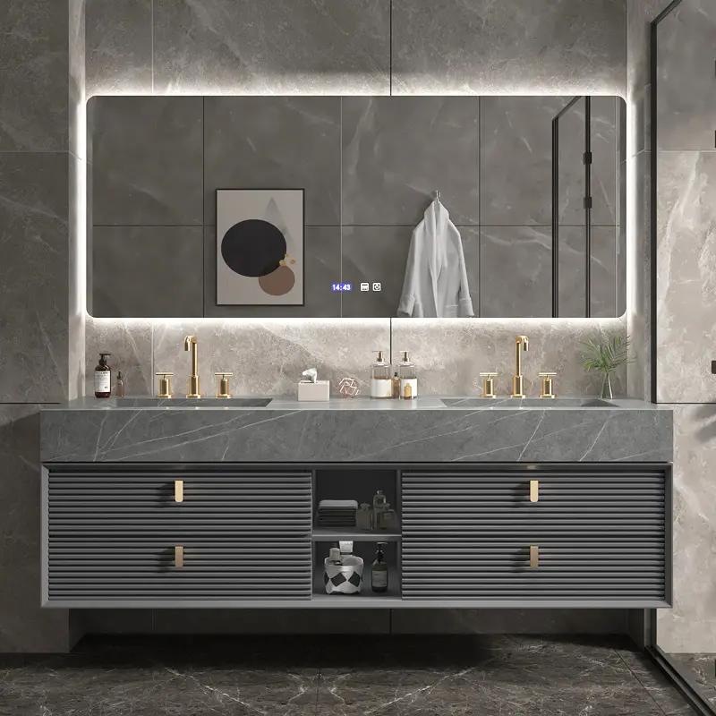 2022 Double Sink Bathroom Cabinet Bath Bathroom Vanity With Mirror Set