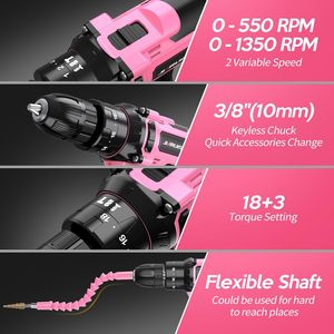 Ensemble perceuse sans fil 20V DIY avec chargeur <span class=keywords><strong>de</strong></span> batterie et mallette <span class=keywords><strong>de</strong></span> transport, mandrin 3/8, 2 vitesses variables, 1550 tr/min, 72 embouts - Product Image 2