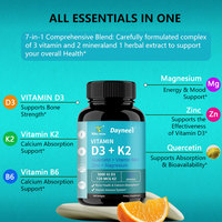 Capsules multi-minérales composées de Vitamine D3+K2, Quercétine, Vitamine B6, Zinc, Magnésium et Calcium de Daynee – Fabrication en usine