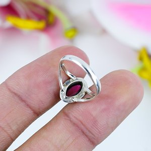 S K Jewels 925 plata esterlina hecho a mano minimalista solitario anillo Marquesa Piedra Natural granate bisel ajuste para mujeres - Product Image 3