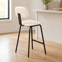 Chaise de bar moderne rembourrée avec dossier, coussin en PU crème, pieds en métal noir, tabouret de comptoir pour îlot de cuisine, bar à domicile