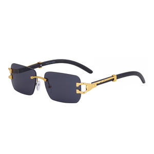 Lunettes de soleil sans monture Polo Haus pour homme, verres PC UV400, branches en imitation bois noir, style Instagram - Product Image 5