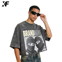 T-shirt imprimé en coton 100% de haute qualité XUFEI original personnalisé vintage streetwear 250 g/m², coupe ample et courte, pour homme