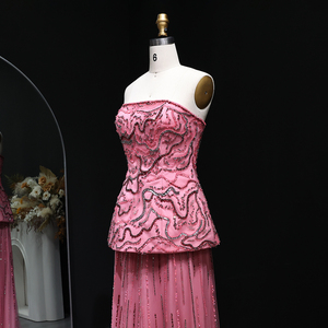 Robe de soirée élégante <span class=keywords><strong>rose</strong></span> pâle en sequins et cristaux Sharon Said SS218, deux pièces, Dubaï, pour femmes, robes de mariée, prix de gros - Product Image 3