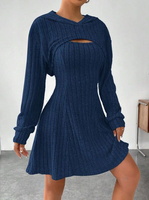 Maßgeschneidertes Damen-Kapuzenkleid aus Geripptem Strick, Mini-Länge, Langarm, A-Linie, Casual Bodycon Plus Size Sweaterkleid OEM