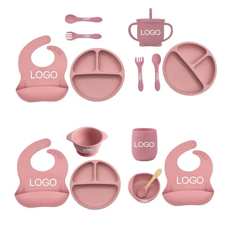 BPA gratis peralatan makan makan silikon aman untuk makanan bayi sendok makan cangkir garpu mangkuk Set piring hisap terbagi
