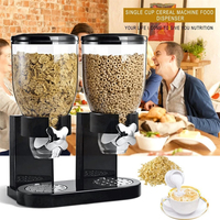 Distributeur de nourriture sèche à double commande, conteneur à riz, distributeur de céréales, conteneurs noirs pour bonbons, noix, céréales, granola, en-cas