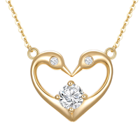 Collier pendentif plaqué or avec zircon serti en griffes, motif cygnes amoureux, cadeau de Saint-Valentin pour femme