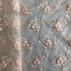 Tela de Encaje Tul Voile Malla de Seda con Flores Bordadas de 150 cm de Ancho <span class=keywords><strong>Material</strong></span> de Punto para Vestido de Novia o Falda - Product Image 3