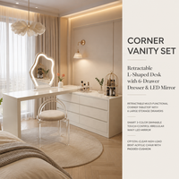 Coiffeuse d'angle en L, table de maquillage 2-en-1 avec commode, meuble de rangement moderne pour chambre principale