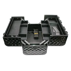Beauty Muti-Function Makeup Train Case Professional Aluminum with 6 Tier Tray and Brush Holder