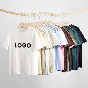 Custom Logo Summer Men's Oversized 100% Cotton T-shirts 230g Women Solid Color Blank T-shirts Adult Drop Shoulder Pullover