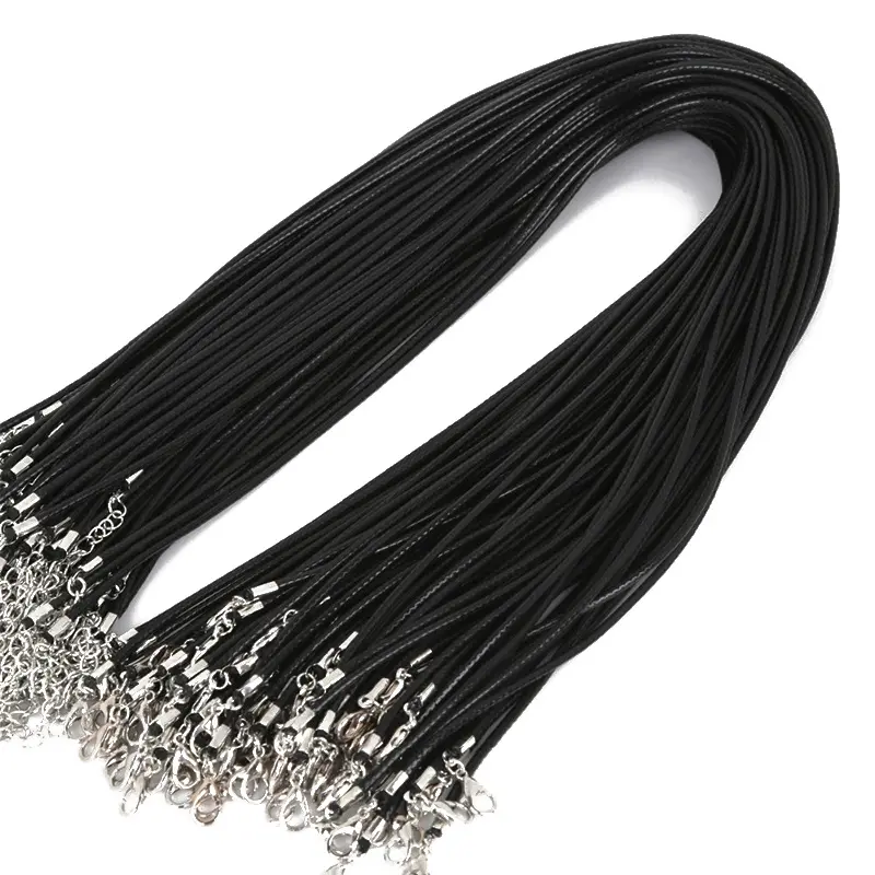 Negro PU langosta cierre cable trenzado cadena 1,5mm cuerda de alambre con collar de cordón de cuero