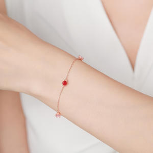 Pulsera de Cadena de Plata de Ley S925 con Diamantes Rojos y Baño de Oro Rosa para Mujer, Joyería de Moda, Versión de Cobre Personalizable - Product Image 2