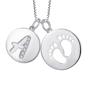 YILUN collar con colgante de plata de ley 925 con huella de bebé e inicial <span class=keywords><strong>para</strong></span> mujer, regalo de joyería personalizado <span class=keywords><strong>para</strong></span> nueva mamá - Product Image 1