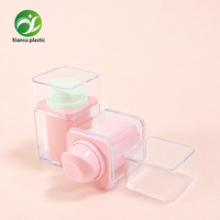 Bouteille à pompe à vide rose clair haut de gamme en gros avec coque extérieure carrée transparente, contenant cosmétique personnalisé pour lotion de soin de la peau