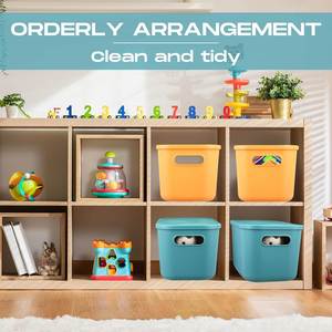 Colorful Storage Bins with Lid and Handle Plastic Stackable Baskets Desktop Cube <b>Box</b> Cubby Bins Containers for Shelf Cabinet - Product Image 6