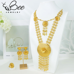 Wholesale Artificial 24K Gold <b>Arabic</b> Bridal Jewelry Set Inspired Exotic India Necklace Earrings Wedding Jewelry For Women - Product Image 1