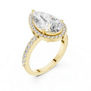 Bague de Fiançailles en Or Massif avec Diamant CVD Oval Taille Halo Certifié IGI, Bande Pavée, Cadeau d'Anniversaire de Mariage, Vente en Gros Personnalisée - Product Image 1
