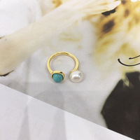 Bague vintage en perle d'eau douce naturelle, alliage de laiton plaqué or véritable 18 carats, bague en turquoise naturelle
