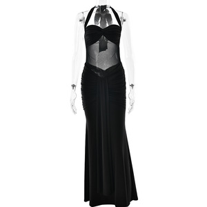 Elegante Vestido Largo de Noche para Mujer con Pliegues, Cuello Halter, Capa Transparente y Espalda Descubierta, Estilo Banquete - Product Image 5