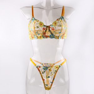 Ensemble soutien-gorge et culotte en dentelle florale brodée <span class=keywords><strong>sexy</strong></span> Modèles russes Lingerie transparente Lover Fashion - Product Image 5