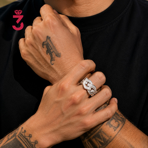 Anel Masculino Hip Hop Cubano com Diamantes Banhado a Ouro 18K Prata Esterlina S925 Cravejado com Moissanite Baguete e Pavê Joia Masculina - Product Image 5