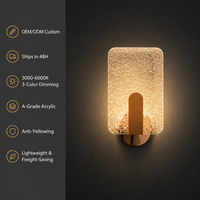 Lampe murale LED dimmable rectangulaire ultra-mince en aluminium et acrylique, style nordique moderne, effet craquelé, abat-jour blanc pour chambre à coucher, modèle 2026