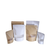 Sachet refermable élégant en papier kraft brun et blanc, réutilisable, avec fermeture éclair, pour aliments, noix, collations, café, emballage, sac à fond plat avec fenêtre
