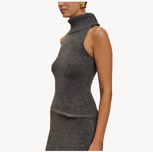 وصل حديثًا طقم فستان مخصص من الكشمير صوف الكشمير مثير ضيق بدون أكمام طقم من قطعتين سترة وفستان للسيدات - Product Image 1