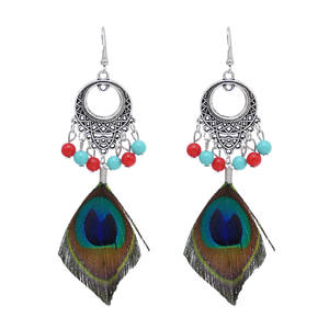 Boucles d'oreilles pendantes en plumes de paon bohèmes, boucles d'oreilles pendantes en acrylique Dream <span class=keywords><strong>Chater</strong></span> pour femmes - Product Image 6