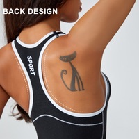 Combinaison de sport sexy à effet froncé aux fesses, une pièce, style dos nageur rayé pour femme, avec logo personnalisé, pour le yoga et la gym
