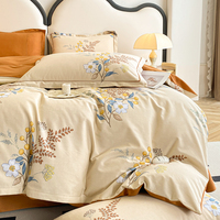 Ensemble de draps de lit 4 pièces en coton à imprimé floral orange et à fleurs bon marché en gros