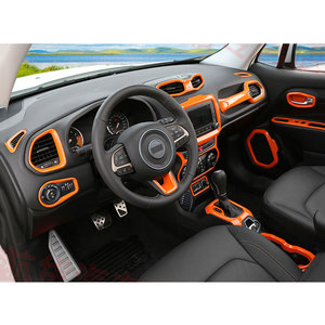 Accesorios Interiores para Automóvil Color Naranja para <span class=keywords><strong>Jeep</strong></span> <span class=keywords><strong>Renegade</strong></span> 2016-2021, Panel de Cambios, Perilla de Cambio, Ajuste del Asiento, Cubierta del Volante - Product Image 2