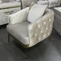 Fauteuil d'angle moderne carré capitonné en chenille, rembourré en mousse, fauteuil individuel de luxe avec pieds en métal doré pour salon