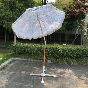 Sombrilla de <span class=keywords><strong>playa</strong></span> con borlas, estructura de madera, tela de poliéster impermeable, para exteriores, parque y jardín, piscina, parasol de encaje, 8 varillas, venta al por mayor - Product Image 3