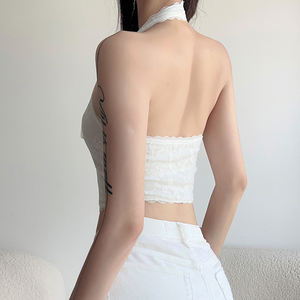 <b>Lace</b> halter neck, backless, chest ribbon crop <b>vest</b> <b>white</b> simple sexy sweet base layer <b>vest</b> - Product Image 3