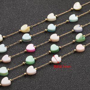 Heart-Shaped Shell Chain Stainless Steel Beaded Chain DIY Jewelry Necklace Bracelet <b>Material</b> Rice Chain Colorful Pink <b>Blue</b> - Product Image 2