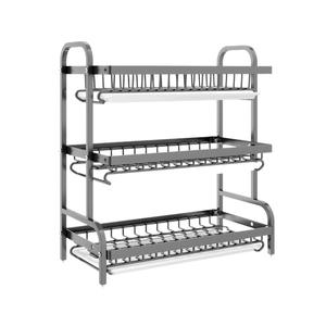 Égouttoir à vaisselle double couche en acier inoxydable pour comptoir avec support à baguettes, organisateur de rangement multifonctionnel - Product Image 1