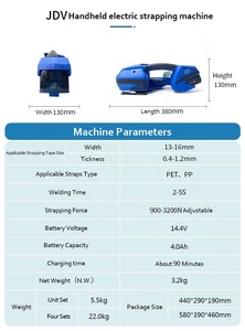 Máquina flejadora automática Zhuoyu JDV, herramienta de flejado alimentada por batería de 4000mha para correas de PP /PET de 1/2 en-5/8 pulgadas - Product Image 4